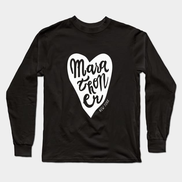 New York Marathoner Heart Handlettered Marathon Long Sleeve T-Shirt by SunnyLemonader